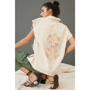 Anthropologie Pilcro Embroidered Denim Vest - New Small